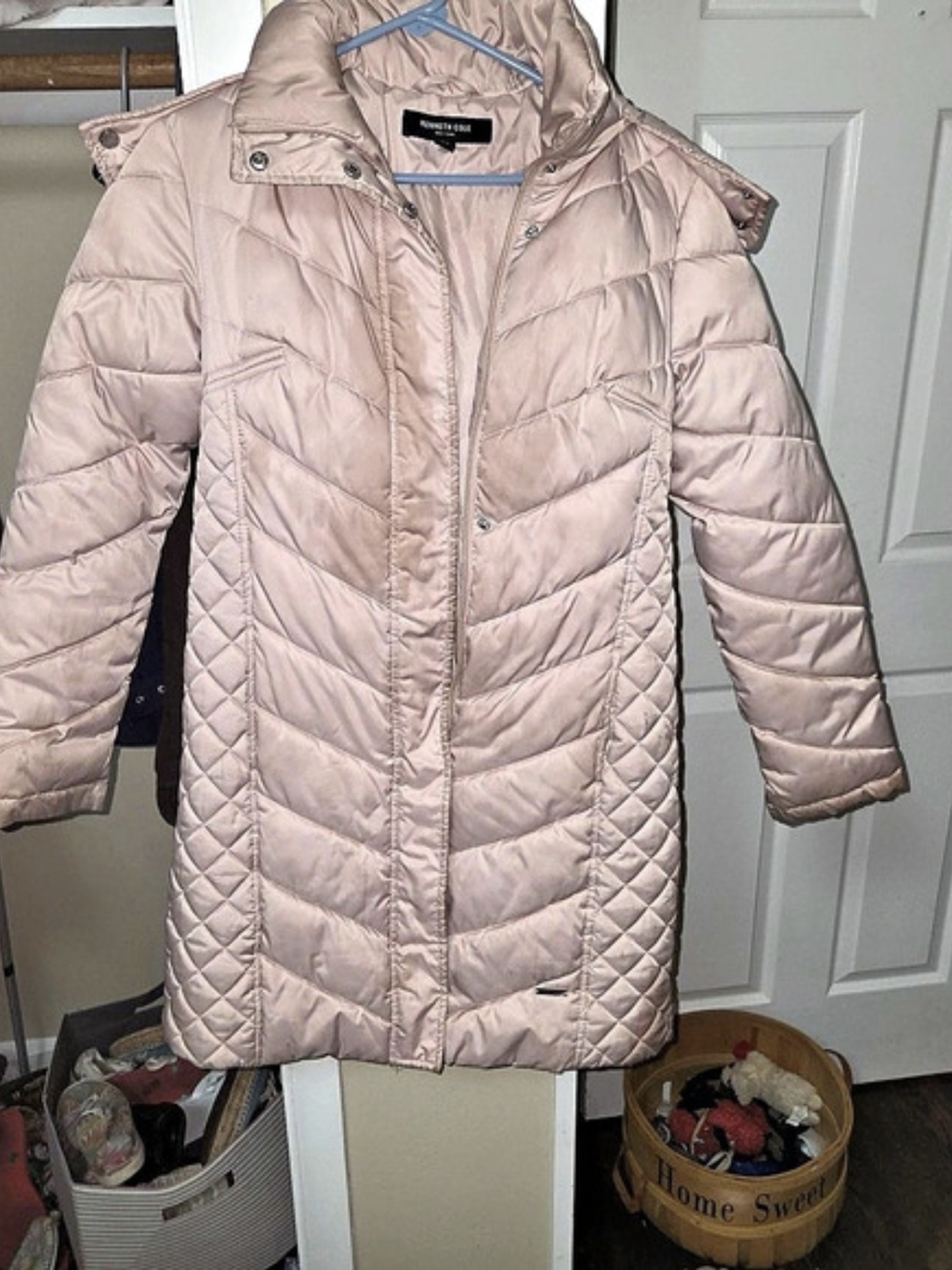 Kenneth Cole Quilted Hooded Puffer Coat in Pink Size Small